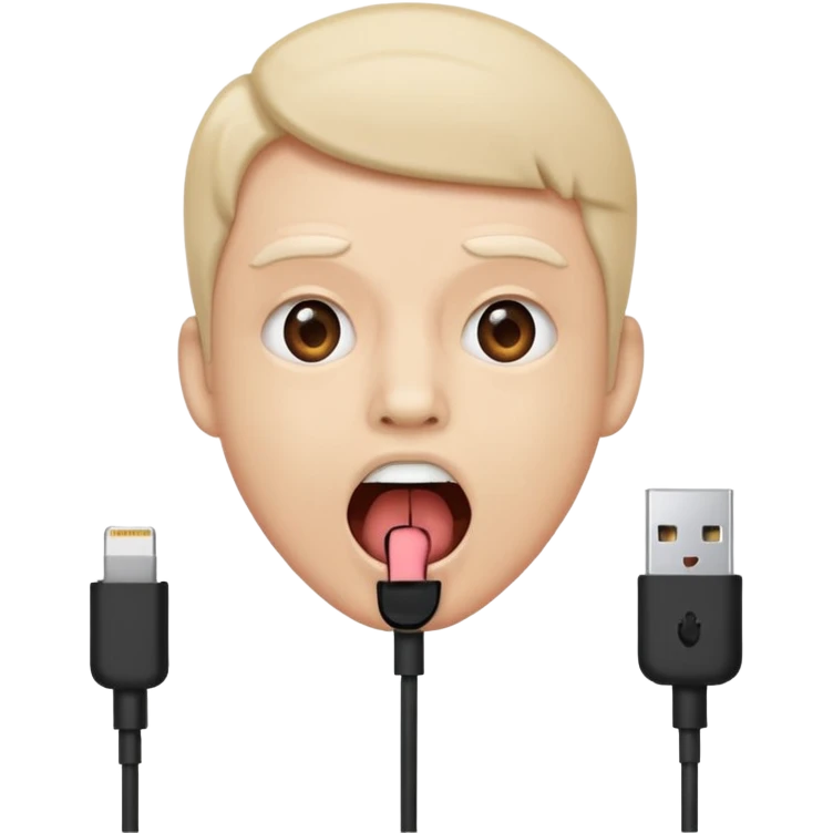 Mouth open wide with audio cable stuffed inside. emoji