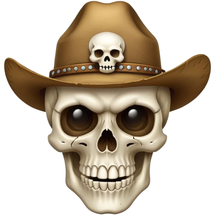 skull wearing a cowboy hat with mewing expression emoji