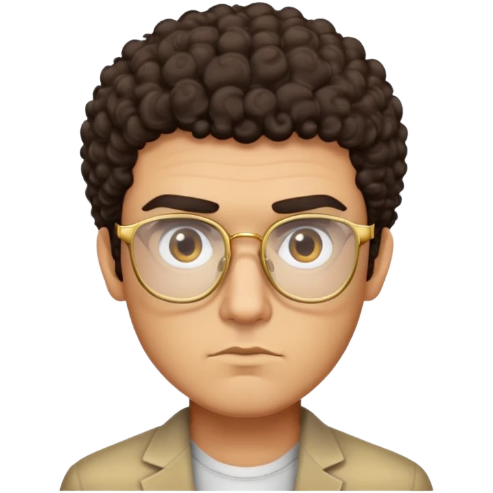 Square-faced man with thick eyebrows, short dark curly hair, slight scruff, serious expression, large square gold-rimmed glasses emoji