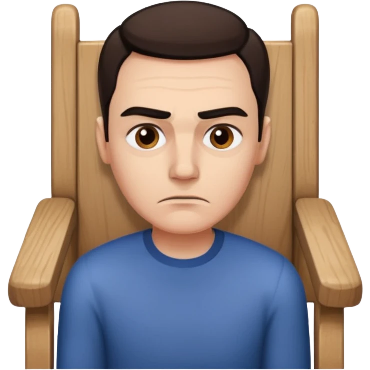 мужчина в кресле, брови нахмурены, он напряжен emoji