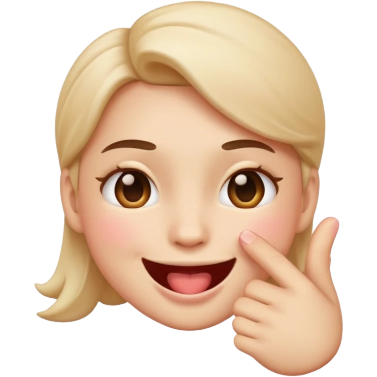 Create a blushing emoji face smiling while biting its finger in a flirty way only one finger between the teeth and the girl less happy juste flirty and chill face emoji