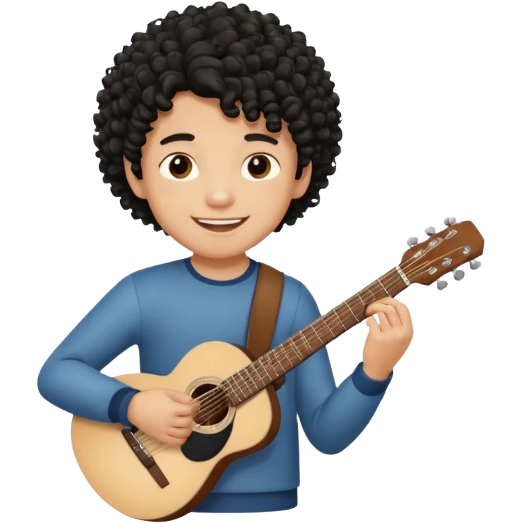 A boy with black fade curly hair Smiling and holdijg a guitar  emoji