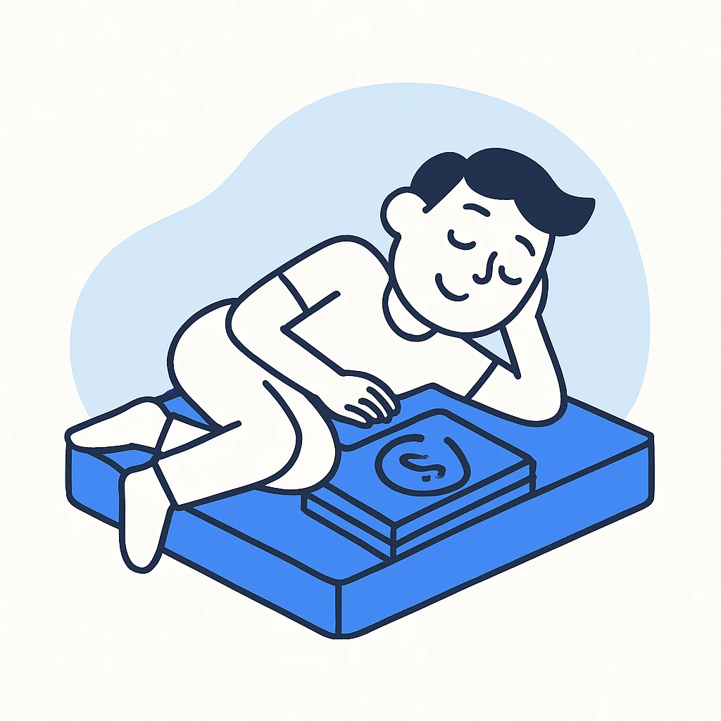 happy person napping on mattress of money emoji