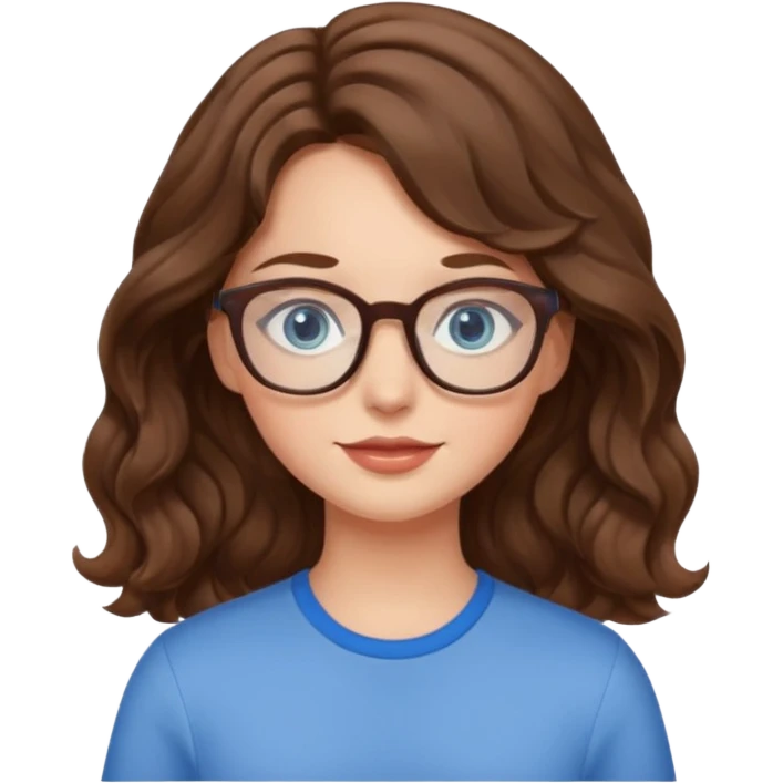 Fille brune cheveux ondulés yeux bleus lunettes emoji