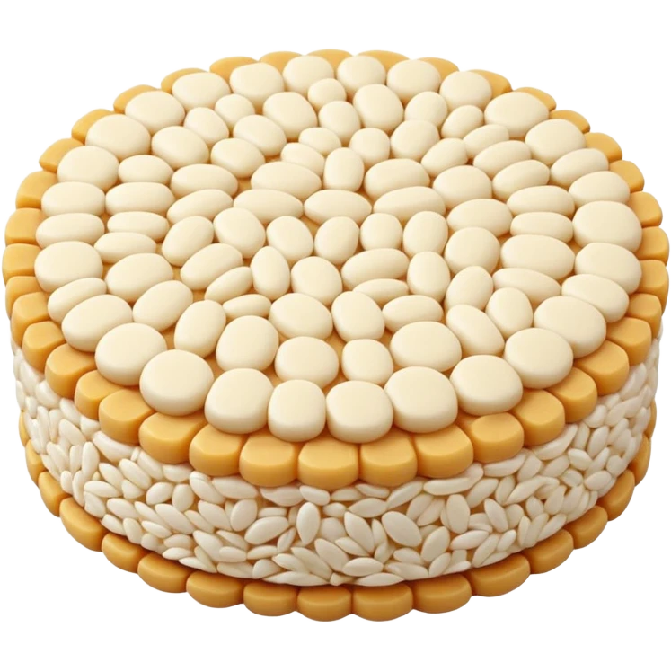 A round puffed rice cake, flat disc shape, light beige/off-white color, bumpy textured surface showing compressed puffed rice grains, crispy appearance, simple flat design, centered on transparent background. emoji