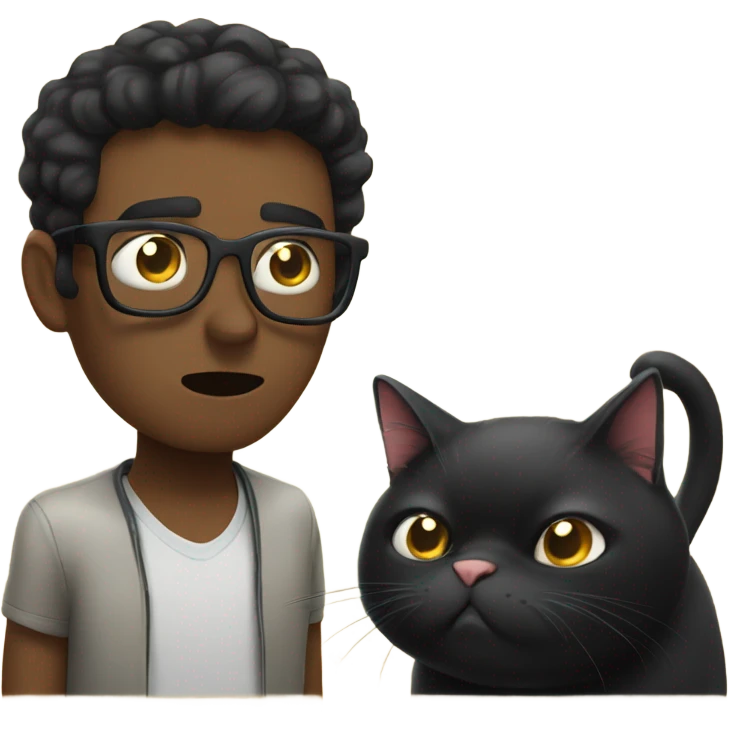 short black haired man with black glasses being scolded by fat black cat  emoji