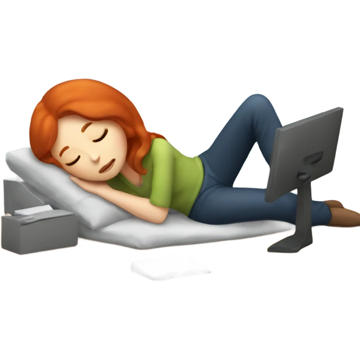 Redhead woman taking a nap at work emoji