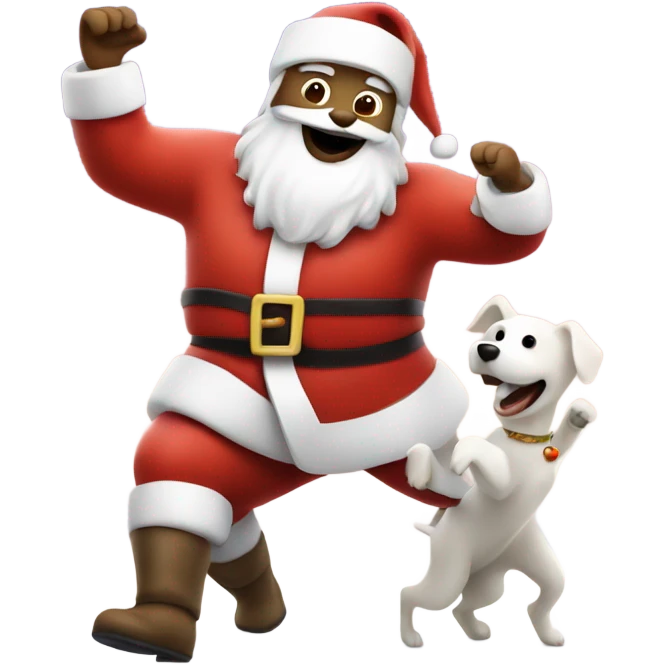 Santa dancing with a white dog at the North pole emoji