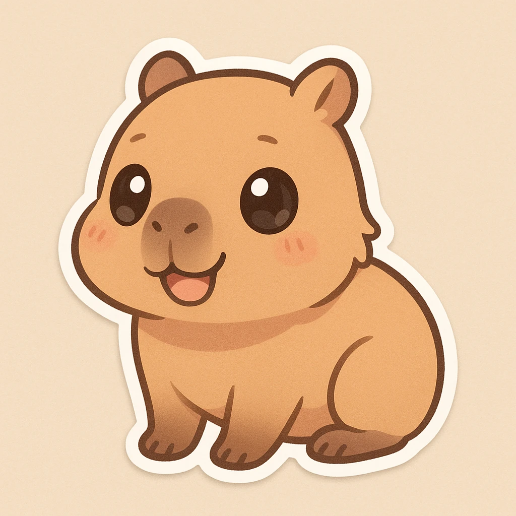 happy capybara in chibi anime style, big eyes, cute expression, soft colors, simple background emoji
