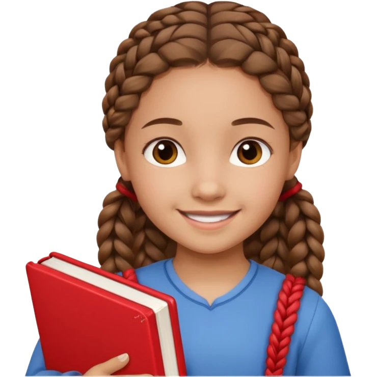 brown braid hair girl kid, student, red book emoji