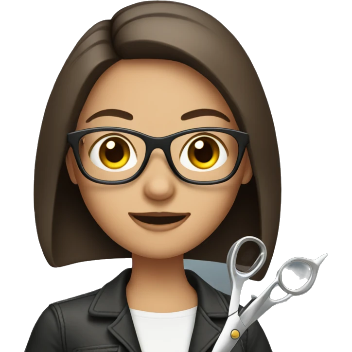 Brunette woman with glasses holding scissors emoji
