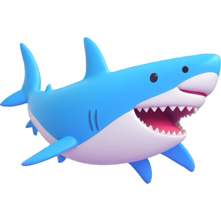 a friendly and rounded shark in 3D emoji style emoji