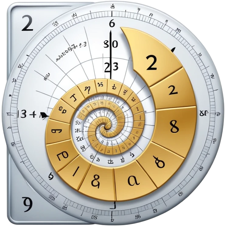 An icon featuring the golden ratio spiral, accompanied by mathematical equations and symbols. The design includes geometric shapes, a calculator, and a compass, symbolizing the study of numbers, patterns, and mathematical principles. Transparent background highlights the beauty of mathematics. emoji