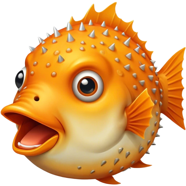 All Orange BlowFish facing forward Spikes mouthopen emoji