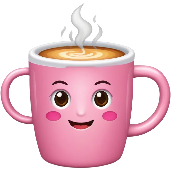 Um café em uma caneca rosa pegando fumaça  emoji