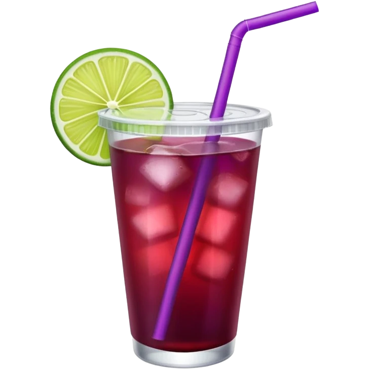 maroon purple cocktail with a lime in a plastic cup with lid and straw  emoji
