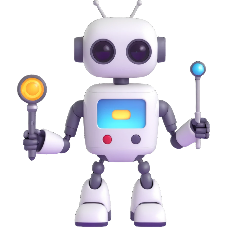 A cute robot is holding a magic wand emoji
