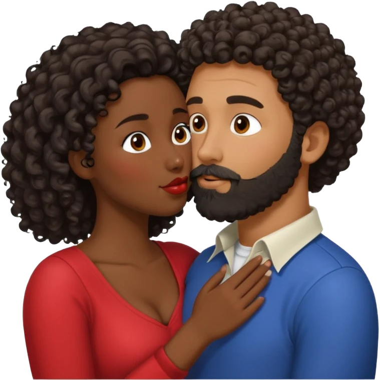 Beso mujer morena rizada y hombre blanco con barba negra emoji