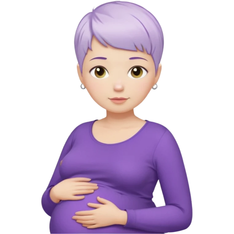 pregnant woman with purple shirt and short pixie cut WHITE hair. only show head, nech and abdomen emoji