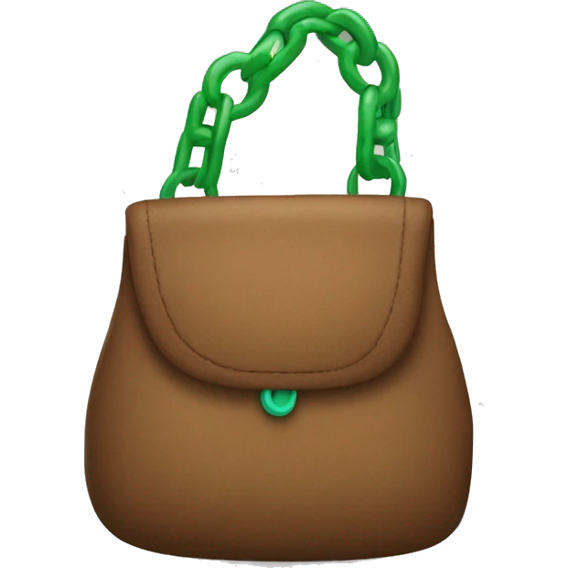 brown shoulder bag with green keychain emoji