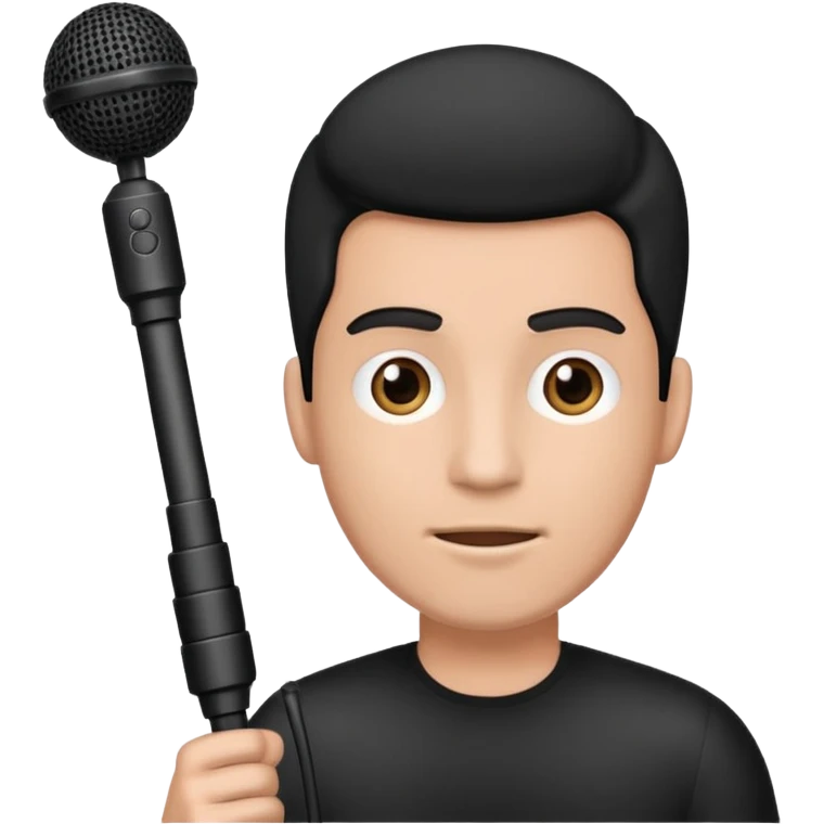man holding a long over head boom microphone emoji