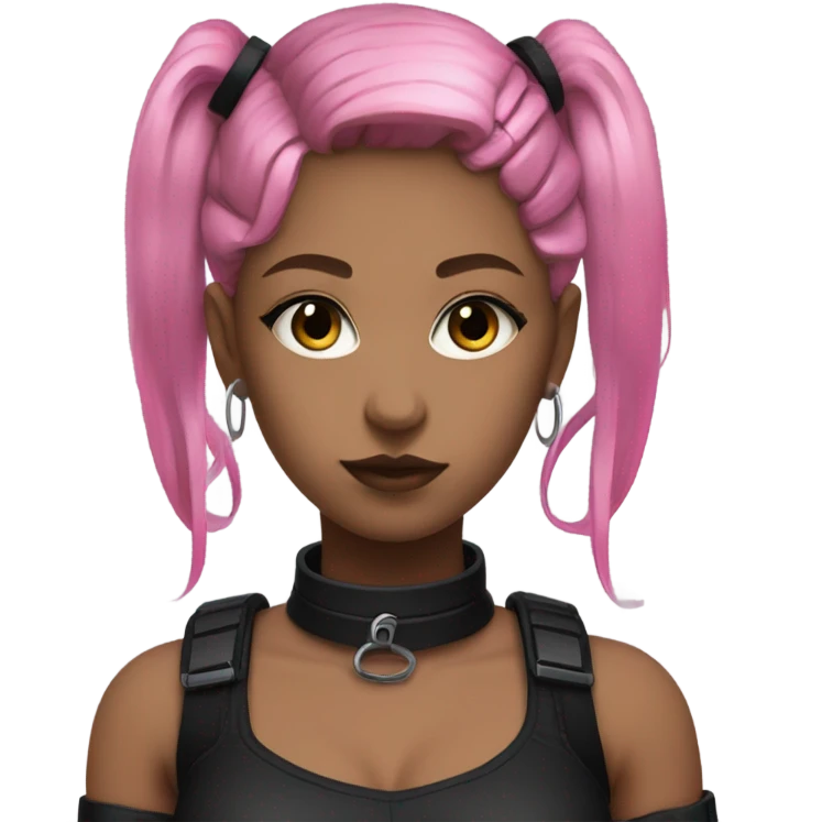 cyberpunk girl, pink twintails, black collar, black crop top emoji