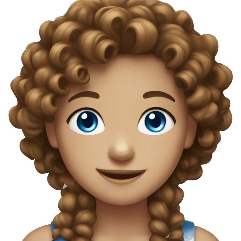 Brown Curly hair with blue eyes girl smiling emoji