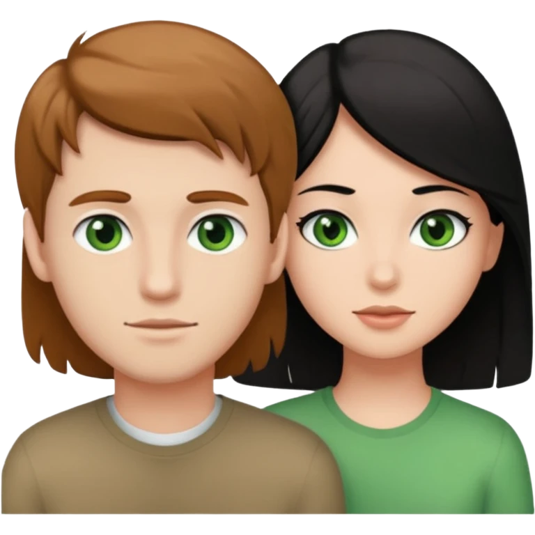 A boyfriend with light brown hair and green eyes next to his girlfriend with black eyes and black hair emoji