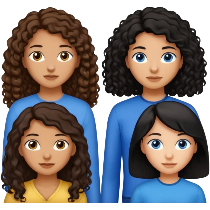 Algo de Disney y por detrás o delante pon a quatro chicas: una con el pelo largo rizado marrón , otra con el pelo muy corto negro, como un chico, otra con el pelo mediano liso marrón con ojos azulesy otra con el pelo negro largo liso . Es para el viaje emoji