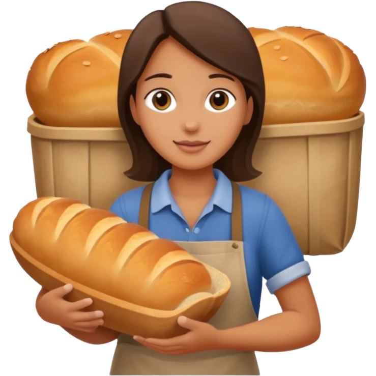 Shopper with bread loaf,Farmers’ Market, background bakery shop, market. emoji