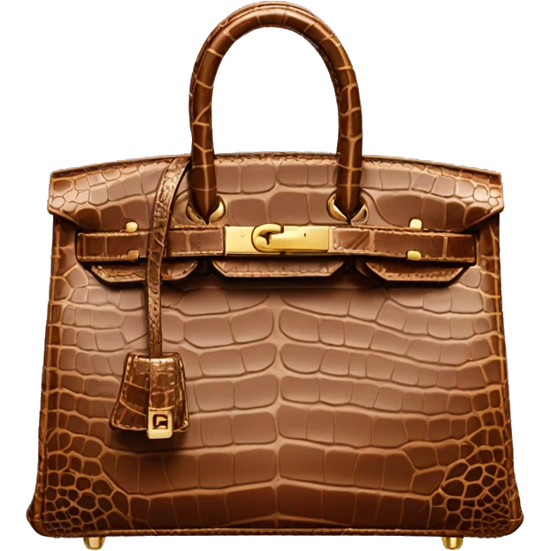 side view of a brown crocodile birkin with golden hardware  emoji