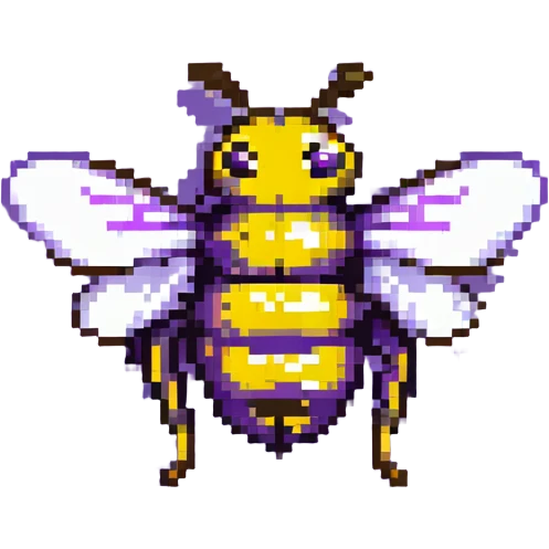 A pixelated bee with black and yellow stripes and wings emoji