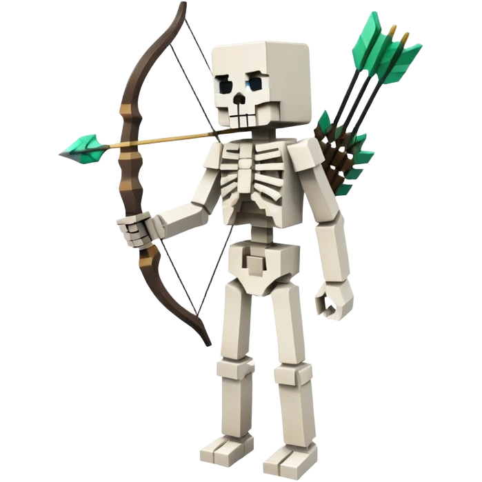 Minecraft Skeleton full body with bow and arrow, white blocky character emoji