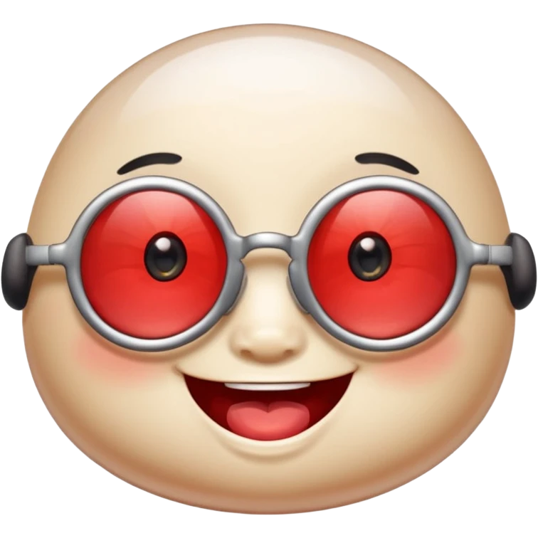 A single chubby crystal gemstone character wearing cute round glasses, chunky and irregular with faceted sides (not egg-shaped), [red], big glossy eyes behind the glasses and a wide happy smile, , high detail, soft lighting, centered on a plain dark background emoji