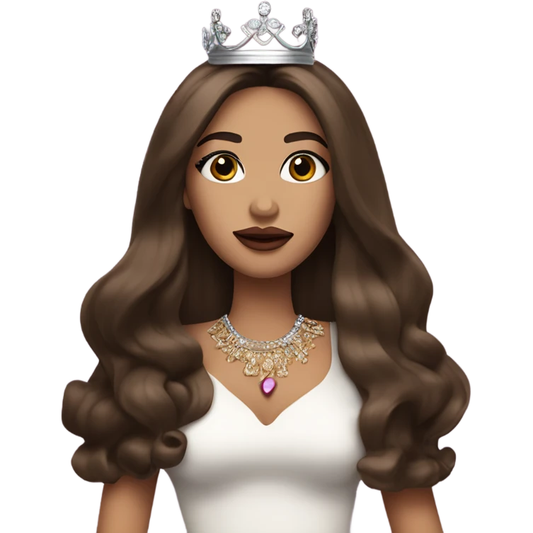 Brunette long straight hair and wears crown bombshell big lips makeup emoji