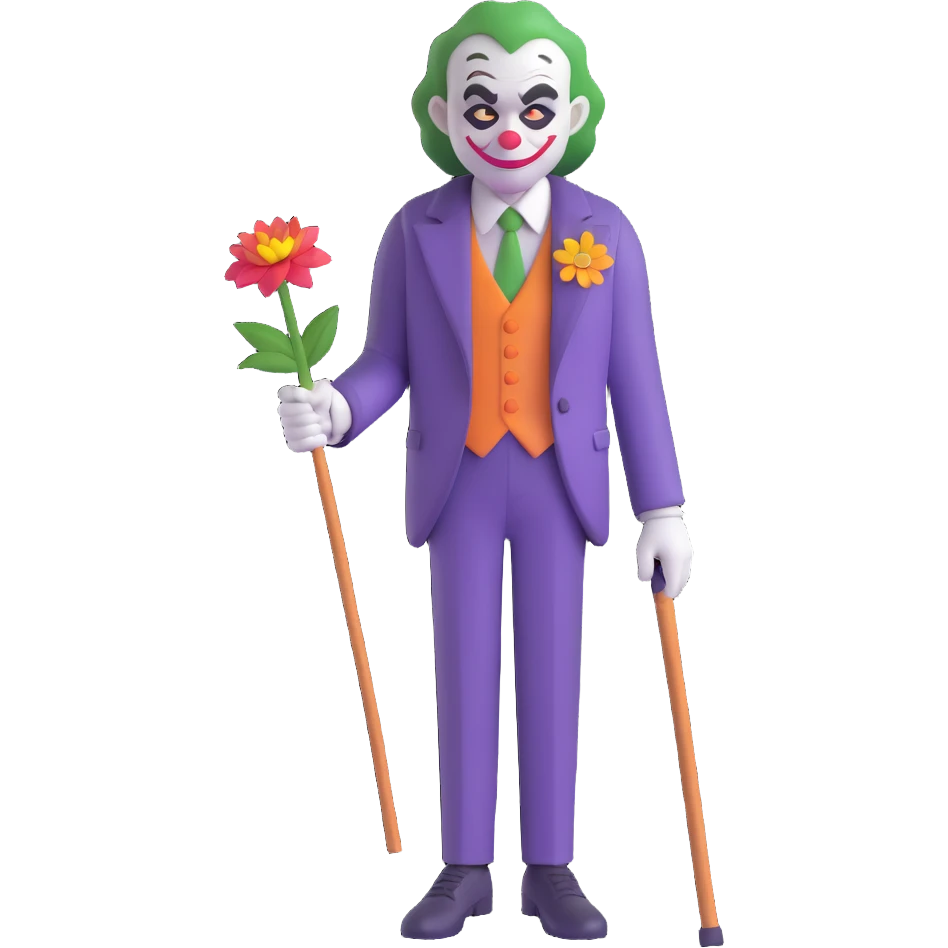 Joker with a cane and a flower on his lapel emoji