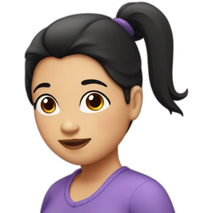 A fat woman with black hair, With a ponytail, Happy  emoji