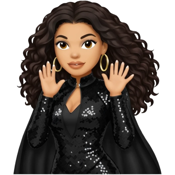 Jordin Sparks with long dark brown hair, black sequin outfit emoji
