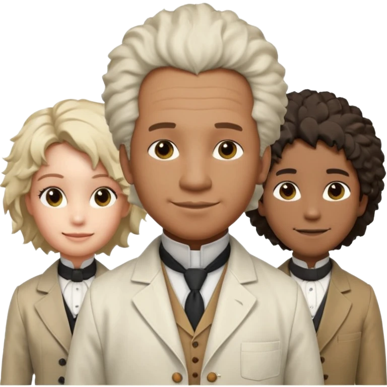 Generate in realistic style Franklin, Edison, Ford in the first row, Einstein, Jobs and Musk in the second behind them. png on transparent background emoji