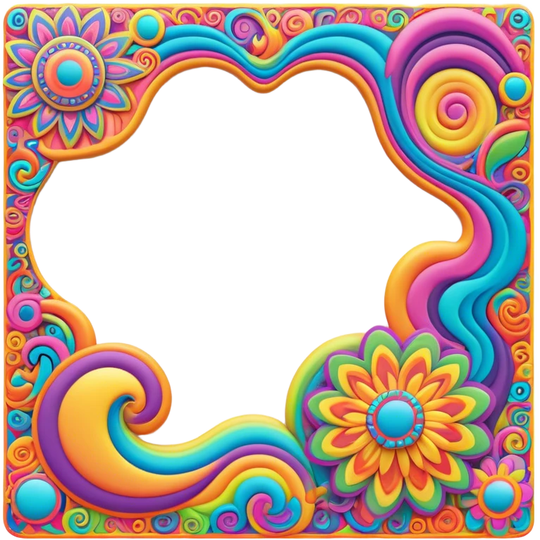 3D, psychedelic vibrantly colored hippie style page border emoji
