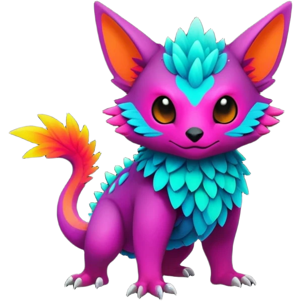 lush warm-colored colorful neon-colored Fakémon-Trico-creature (full body) emoji