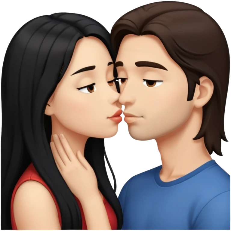 girl with long black hair kissing guy with brown hair emoji