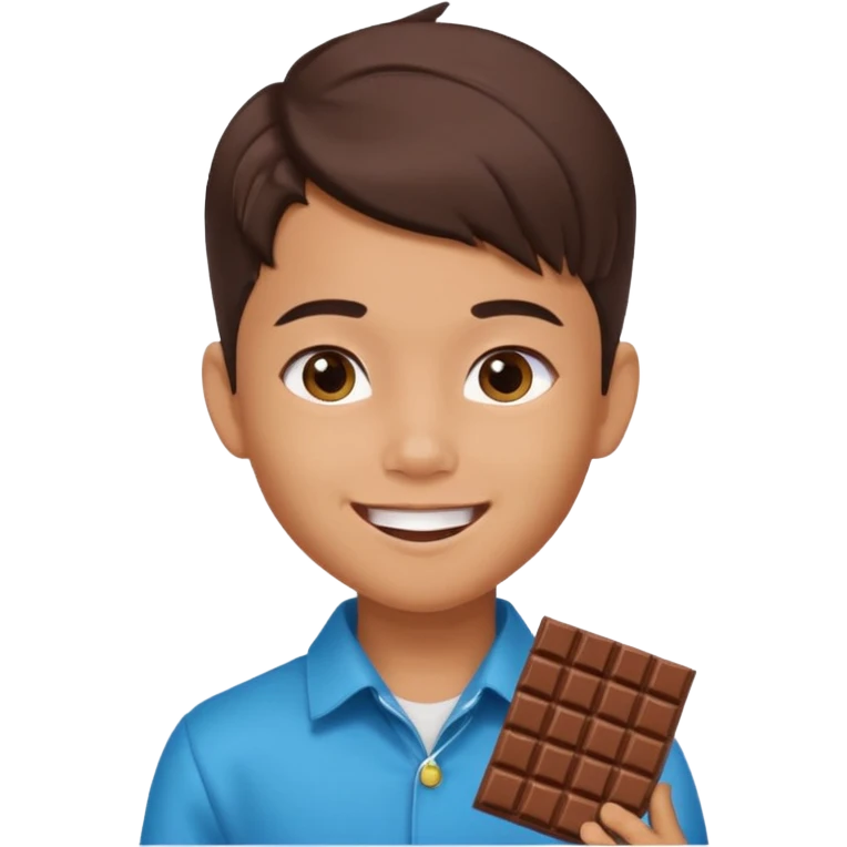 a pretty male bratz asian boy smiling with chocolates with middle part hair emoji