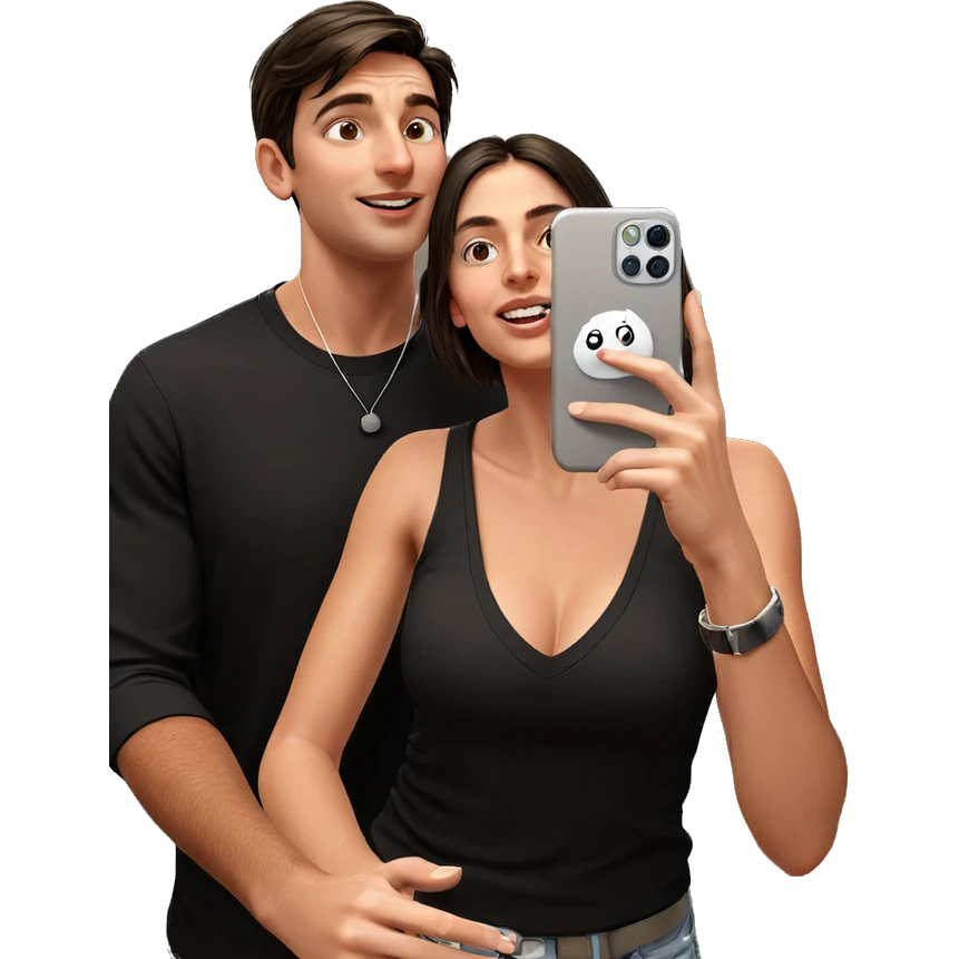 girl and boy selfie moment emoji