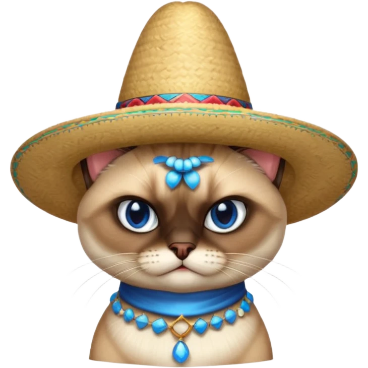 Angry siamese cat wearing sombrero  emoji
