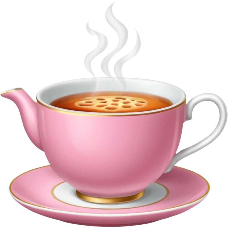 An emoji of a steaming hot cup of tea. The cup should be pink, the tea should be breakfast tea colours and the background should be transparent emoji