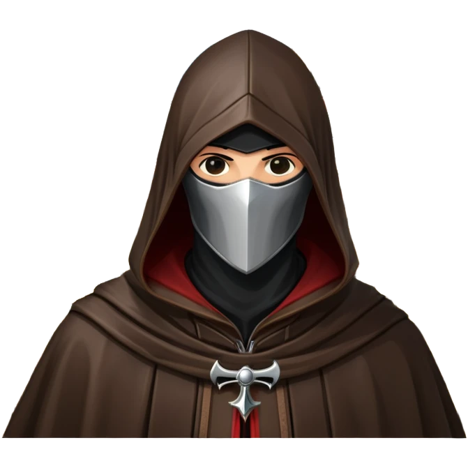 icon featuring Assasin's Creed in an iconic assassin's hood, standing tall against the backdrop of Florence. The design captures the essence of adventure, with intricate details of historical architecture and a sense of mystery. The character is poised, ready for action. transparent background. emoji