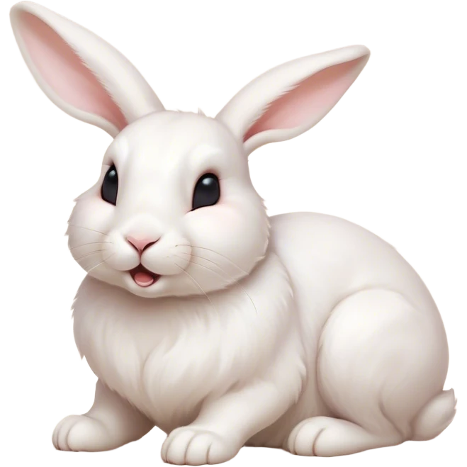 Cinematic Cute Yawning White Rabbit Portrait Emoji, Head tilted slightly with a dramatic, wide-open yawn, showcasing a smooth, silky white fur with floppy ears, round dark eyes barely open in drowsy contentment, Simplified yet irresistibly adorable features, highly detailed, glowing with a soft, cozy glow, high shine, relaxed yet expressive, stylized with a touch of whimsy, bright and endearing, soft glowing outline, capturing the essence of a sleepy yet affectionate bunny, so drowsy it feels like it could stretch out of the screen and curl up for a nap! emoji