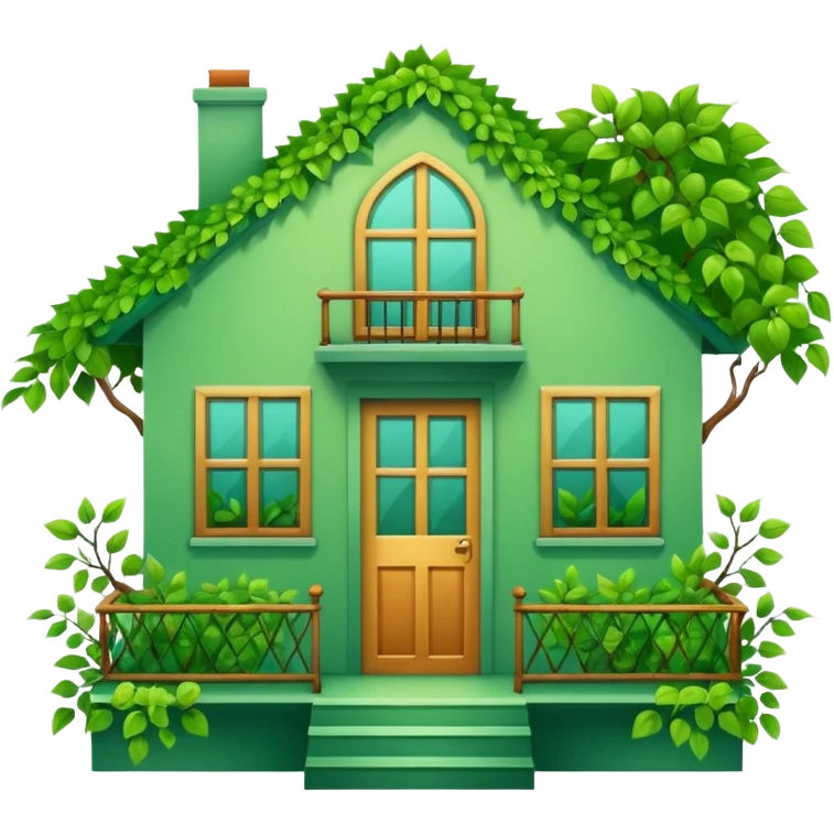 Beautifull Green house made with leaves, branches and a balcony  emoji