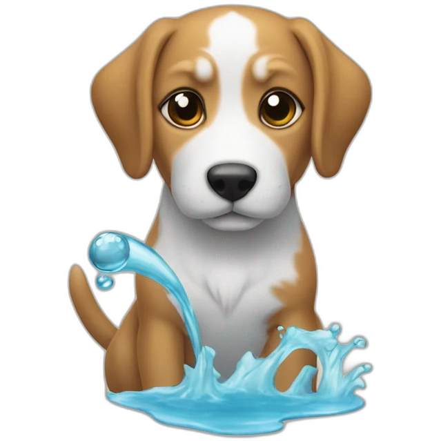 Un chien sur un chat avec de l'eau emoji